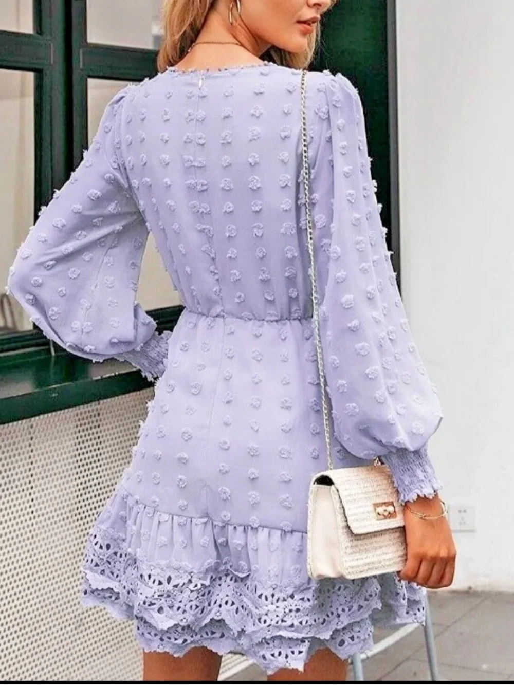 Simplee swiss dot guipure lace trim chiffon mini dress